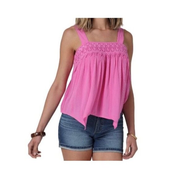 Wrangler Retro Women's Pink Lace Trim Tank Top 3XL 100% Rayon - Picture 3 of 7